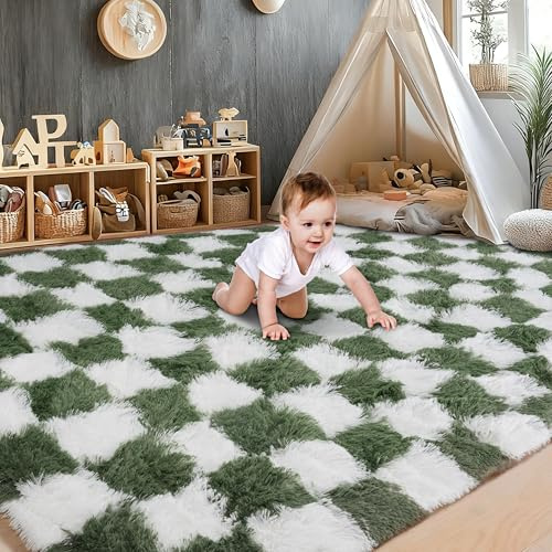 Cekene Stora mattor vardagsrum grön 200 x 300 cm ultramjuka tvättbara mattor för sovrum lurviga fluffiga halkfria mattor golvmatta för vardagsrum barn lekrum sovsal