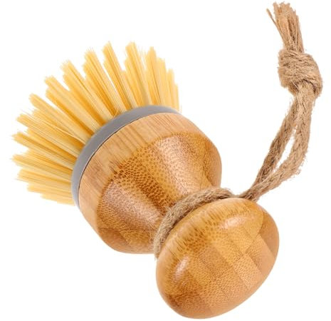 Warmhm Wooden Kitchen Brush Creative Round Head Design for Wok and Pot Scrubbing Dish Washing Tool for Daily Cleaning
