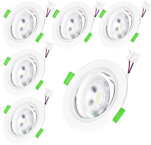 Spot LED Encastrable Dimmable 230V 5W Spots de Plafond Lot de 6 IP44 Plafonnier Led, Trou Ø70-75mm, Blanc Chaud 3000K Blanc Neutre 4000K Blanc Froid 6500K, Spot Salle de Bain pour Salon Cuisine