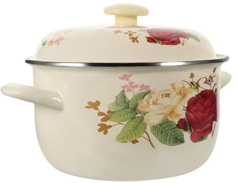 VALICLUD Retro Enamel Milk Pot and Soup Pan 20cm Thickened Enameled Saucepan with Lid Vintage Stovetop Cooking Pot for Pasta and Soup Preparation