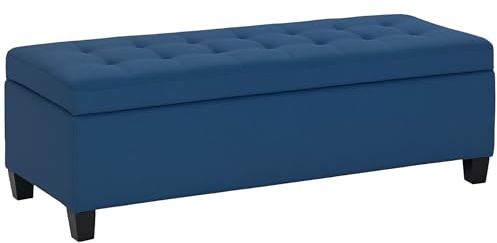 HOMCOM Sitzbank mit Stauraum, Polsterbank mit Deckel, Leinenoptik, Bettbank Truhenbank, Aufbewahrungsbank für Wohnzimmer, Schlafzimmer, 125 x 49 x 41,5 cm Blau