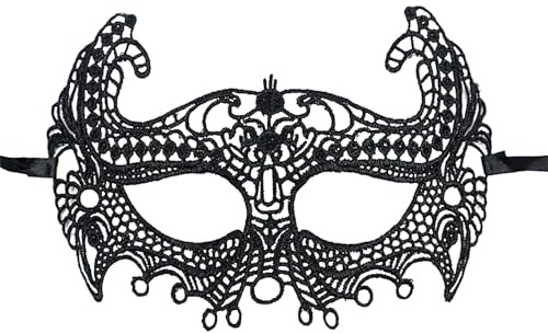 Rechory Schwarze Augenabdeckung aus Spitze, Cosplay-Gesichtsbedeckung für Damen und Mädchen, Augenmaske, Festivals, Kostüm für Party, Cosplay, Bühnenaufführung, Halloween, Geburtstag, Karneval
