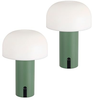 Baroni Home Lampe LED Sans Fil, Design Champignon, Variateur Tactile, Rechargeable USB-C, Lumière Chaude 3000K, Étanche pour Intérieur et Extérieur, Métal Laqué, h22 cm (Verte, 2 pièces)