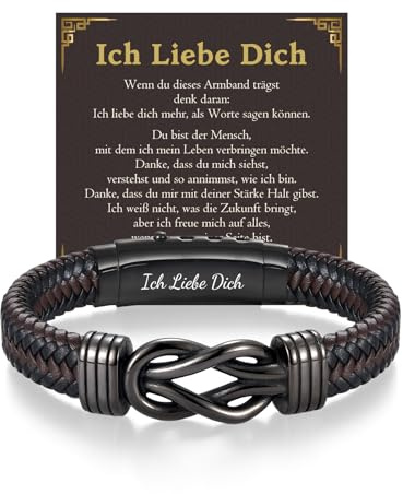 PDTU Geschenke für Männer, Lederarmband als Geschenke für Mann Ehemann Freund Papa Bonuspapa Stiefvater Enkel Opa Sohn Bruder zum Geburtstag Weihnachten Valentinstag Jahrestag Vatertag Abschluss