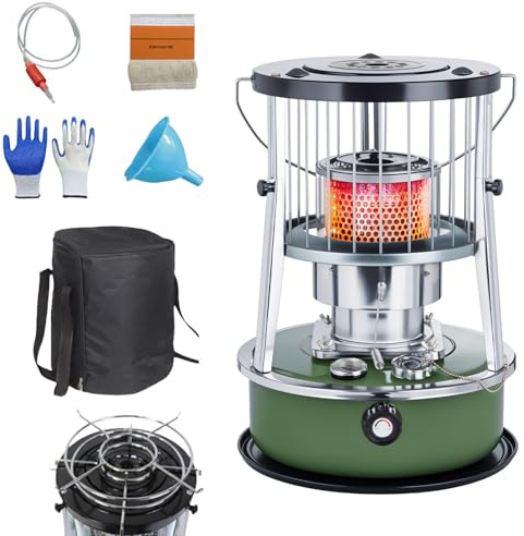 9000 BTU Stufa a Kerosene Da Interni Riscaldamento a Stoppino Serbatoio Da 4,6 Litri Riscaldamento Di Emergenza Senza Elettricità Riscaldatore per Campeggio,Emergenze,militarygreen-height-increasing