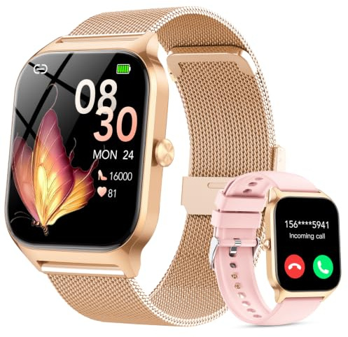 CASCHO Smartwatch Damen mit Telefonfunktion, 1.85 HD Uhren mit Herzfrequenz SpO2 Schlafmonitor Schrittzähler, IP68 Fitness Tracker, 120+ Sportmodi Fitnessuhr,