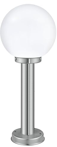 EGLO Außen-Wegelampe Nisia, 1 flammige Außenleuchte | Stehleuchte aus Edelstahl in Silber und Glas Kugel in Weiß, E27 Fassung, IP44