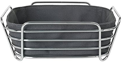 blomus -DELARA- cestino per il pane L in acciaio cromato, magnete, borsa in tessuto di cotone, design moderno e alla moda, versatile, look esclusivo (H/L/P 9,5 x 25 x 25 cm, 63763)