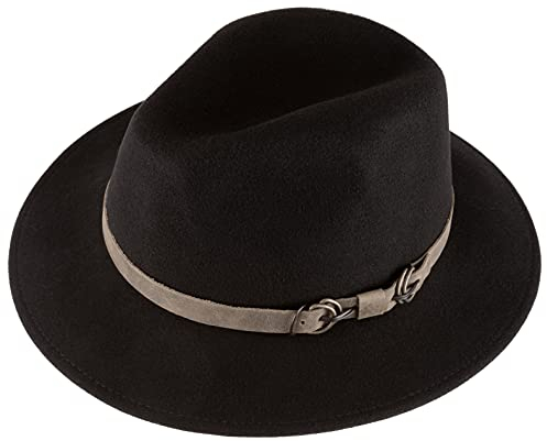Alpenleder Fedora Hut Siena | Handgefertigter Wollhut Filzhut Wollfilzhut Hut Hat Herren (XL (61-62 cm), Black)