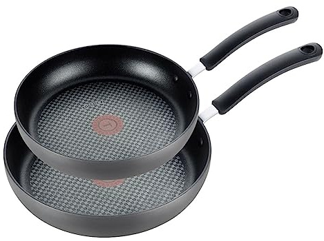 T-fal Ultimate Hard Anodized Nonstick Fry Pan Set 2 Piece, 10, 12 Inch, Oven Broiler Safe 400F, Cookware, Pots and Pans Set Non Stick, Kitchen Frying Pans, Cooking Skillets, Dishwasher Safe, Grey