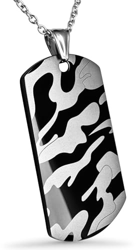 Hanessa Personalisierte Kette mit Gravur Edelstahl 70 cm mit Anhänger Dog Tag Erkennungsmarke in silber schwarz - Personalisierte Halskette für Männer Frauen - Personalisierter Schmuck Damen Herren