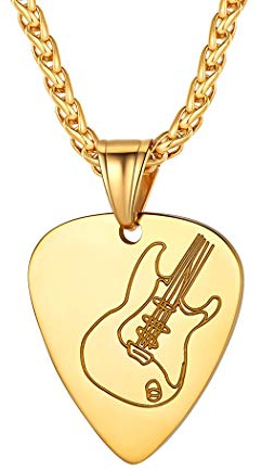 Suplight personalisierte Gitarre/Plektron Anhänger Halskette 18K vergoldet/Edelstahl Elektrische Bass Gitarre Modeschmuck Hip Hop Rapper Musikliebhaber Accessoire mit Geschenkbox