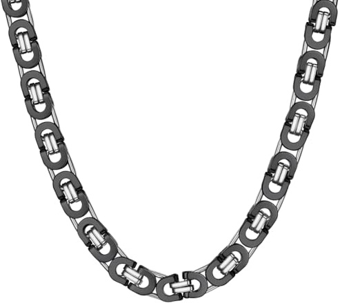 ChainsHouse Königskette für Herren Damen Halskette Edelstahl Plattenkette Byzantinische Kette 6/8/10MM Kaiser Kette Silber/Gold/Schwarz Herrenkette Halsreif Halsschmuck, Kettenlänge 46-76CM