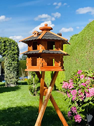 DARLUX Vogelvilla wetterfest von L bis XXL Futterhaus Vogelhaus mit oder ohne Ständer in Braun mit Rot, Grün oder Blau für Garten und Balkon (Größe L mit Ständer, Schwarz - Braun)