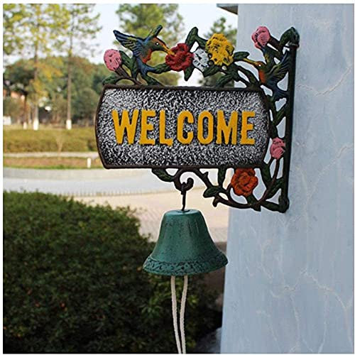 X&Z-XAOY Türklopfer Retro Blume 3D Gusseisen Türklingel Handglocke Doppelseitig Eisen Metall Wandhalterung Türruf Bell Vogel Wellcom Bell