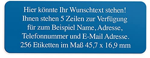 Adress-Aufkleber | PERSONALISIERT | 256 Stück | kleine Etiketten mit Wunsch-Text blau 2 | Schrift Weiß | für Namen und Adressen