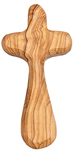 Fritz Cox Holzkreuz aus Olivenholz | Handkreuz und Handschmeichler | kleines Holzkreuz | auch als Sterbekreuz | auf Geschenkkarte | handgefertigt | schöne Maserung (7cm)