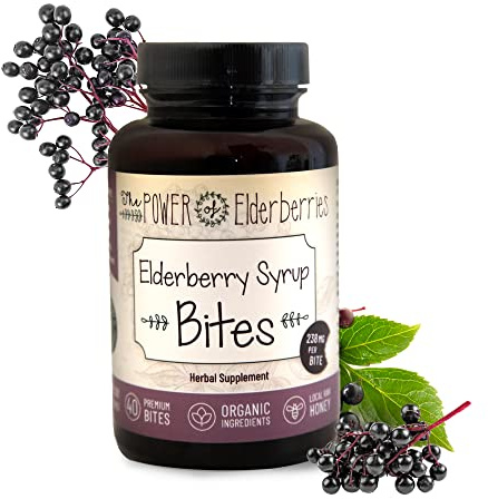 The POWER of Elderberries Elderberry Syrup Bites, Vegetarian-Friendly Elderberry Vitamins with Black Elderberry for Immune Support, Sambucus Elderberry Without Artificial Sweeteners, 40 Count