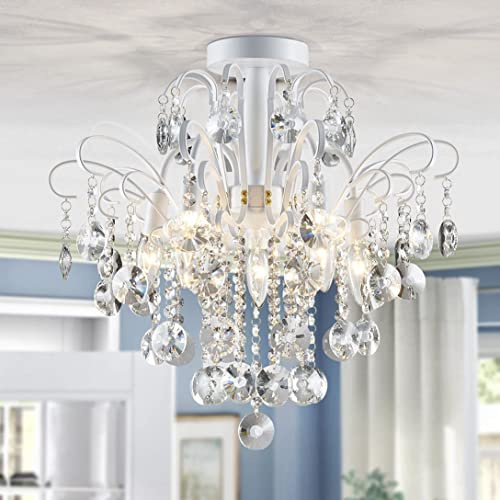 WUZUPS araña de cristal 5-luz colgante lámpara de techo moderna lámpara para dormitorio pasillo bar cocina baño, h 45 x w 50, base e14, blanco