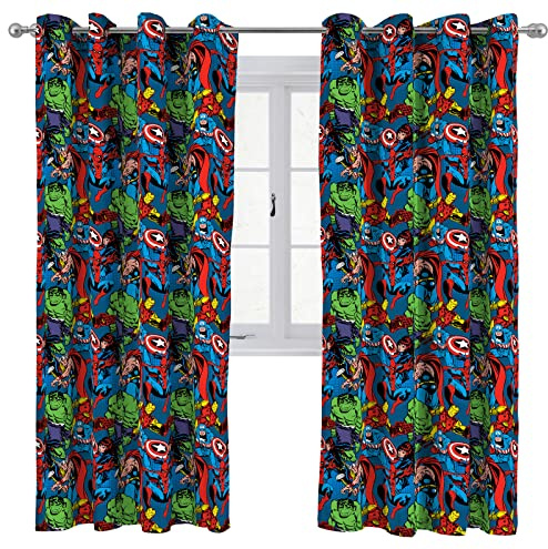 Jay Franco Marvel Comics Super Héroes de Cómics Cortinas con Ojales para Habitacion de Niños 183cm x 168 cm - 2 Piezas
