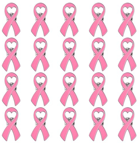 WANDIC 50 PCS Octobre Rose Pins, Broches Octobre Rose Épingles à Ruban en Forme de Cœur pour La Sensibilisation au Cancer du Sein Accessoires Décoration en Émail pour Femme