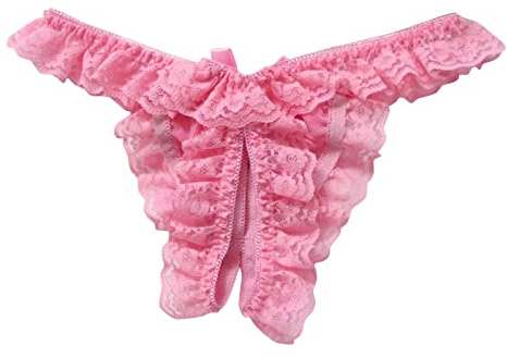 TIMIYUYU Damen Ouvert Slip Sexy Unterhosen Dessous Spitze Reizvoller Erotik Panties Niedrige Taille Offener Schritt Strings Tanga Unterwäsche Damen Erotische Höschen G-String (Z5-Pink, One Size)