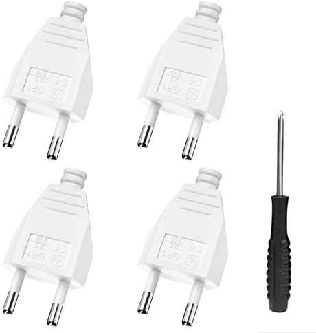 Flachstecker, Eurostecker, PABANCE Steckdosenstecker Flach Stromstecker 250V 2.5A Stecker Flach Schraubanschluss Lose, Weiß, 4 Stück