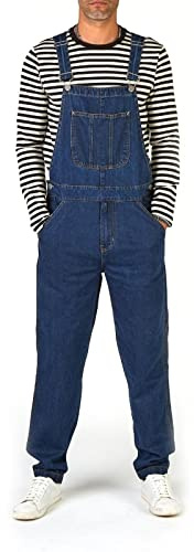 KNWER CLOTHING Men's Relaxed Fit Denim Dungarees Overalls – Jeans Bib and Brace Overall Dungarees - Adjustable Straps Multiple Pockets Pro Heavy Duty Workwear Overall Pants (Stone-38)