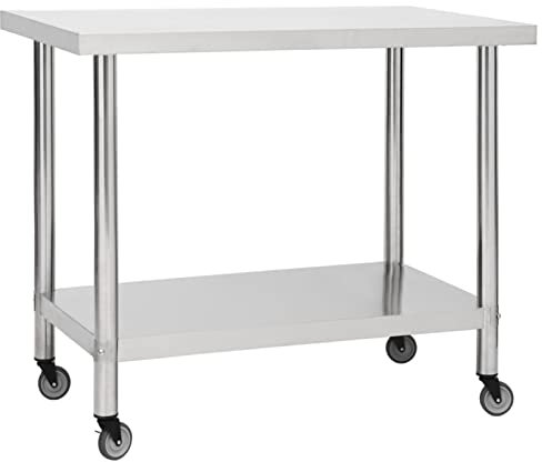 XIAOGUANG Küchen-Arbeitstisch mit Rollen, Edelstahltisch, Grilltisch Edelstahl, Teewagen, Küchentisch, Gewerbliche Küchenarbeitsbank, 80x60x85 cm Edelstahl