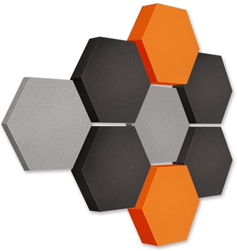platino24 LOFT Honeycomb Schallabsorber – 8er Set – Wand & Decke – 3 Farben | Schalldämmung – Akustikpaneele – 3 Größen – Ø 300mm – Montage ohne Werkzeug mit Klebepads – Plantingrau, Anthrazit, Orange