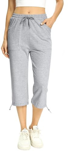 Totatuit Pantalones de Chándal Capri de Mujer Puro Algodón Pantalón