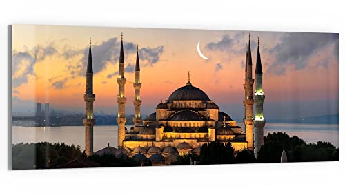 DEQORI Quadro in vetro vero | motivo mezzaluna sulla moschea | orizzontale 150 x 60 cm | bella decorazione da parete per soggiorno, camera da letto, corridoio e cucina | moderna decorazione da parete
