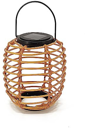 DINOWIN Solarlaterne für Außen Wetterfest Solar Laterne Hängend Windlicht Deko Rattan Laterne Solarlampe für Garten Gehweg Patio Weihnachten (Spärlich, Warmweiß)
