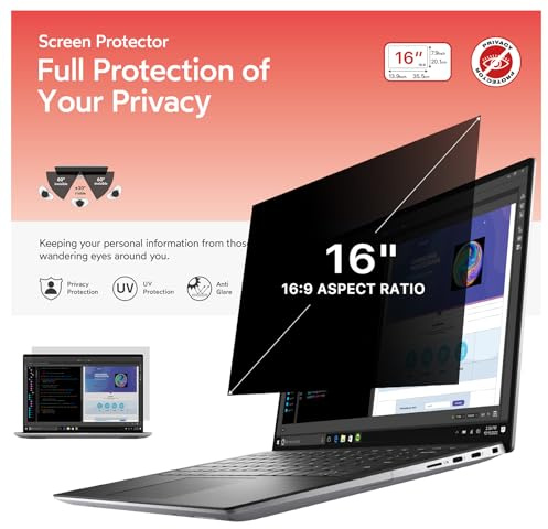 BERSEM 16 inch Removable Laptop Privacy Screen Filter for 16:9 Ratio Monitor, Anti-Spy, Anti-Glare, Anti-Scratch, UV-Blocking
