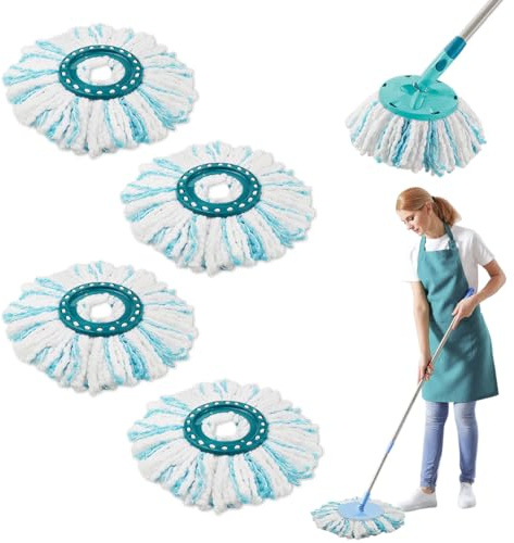 4 Pièces pour Leifheit Têtes de Rechange Clean Twist Disc Mop Micro Kit | Système à 2 Fibres Balai pour Leifheit Serpillière Franges de Remplacement, pour Tous Types de Sols