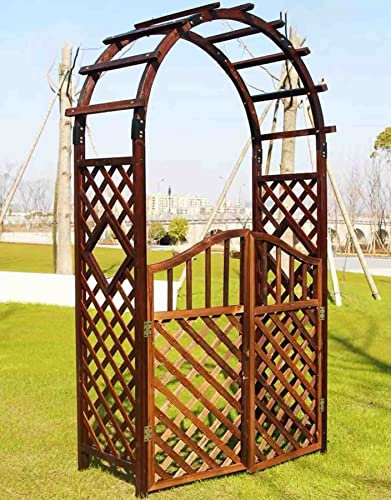 PASPRT Telaio in Rattan rampicante con Arco in Legno carbonizzato per Fiori con Porta per la Decorazione del Giardino con Porta Fiori all'aperto (b W140cm)