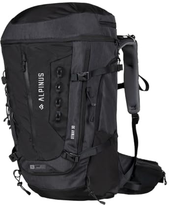 Alpinus - Wanderrucksack Otway 50 L, Rucksack Sport und Outdoor, Trekkingrucksack Robustes, Wasserdichten Eigenschafte, Backpacking Ergonomisch Geformte, Wanderrucksäcke - schwarz