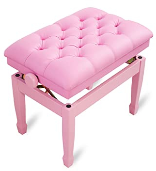 Solo-Klavierbank, Keyboard-Hocker, 10 cm höhenverstellbarer Klavierhocker mit gepolstertem Lederkissen, 60 x 40 x 50–60 cm (Farbe: Weiß) (Rosa 1)