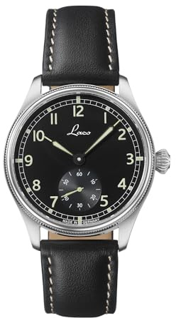 Laco Marineuhr Cuxhaven/Bremerhaven, Handaufzugswerk, Edelstahlgehäuse, Saphirglas, Lederarmband, Made in Germany