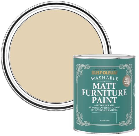 Rust-Oleum beige Möbelfarbe mit Matt-Finish, geruchsarm und wasserbasiert für Innenholz - Sandgelb 750ML