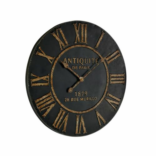 Loberon Uhr Murillo, antikschwarz | französischer Chic, Wanduhr mit römischen Zahlen, nostalgische Optik, Wohn-Accessoire, Eisen, Kiefernholz