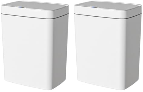 Pcivzxam Paquet de 2 Poubelles de Salle de Bain avec Couvercle, Poubelle Intelligente Automatique sans Contact, Capteur de Mouvement Mince, Poubelle Étanche Blanche