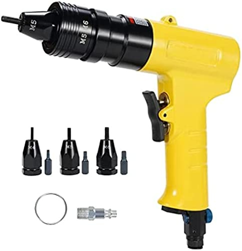 Kit de Herramientas para Tuercas de Pistola Remachadora neumática, Pistola para Tuercas de Remache de Aire, Resistente con Pistola con Cabezal autoblocante, Mandriles de Cambio rápido, pisto