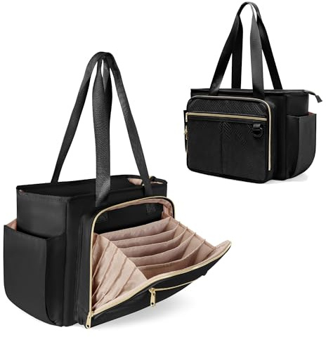 Prokva Borsa per Insegnanti con tasca a Fisarmonica per L'organizzazione dei file, Grande Borsa da Lavoro per Insegnanti per Donne, Nero (Design Brevettato)