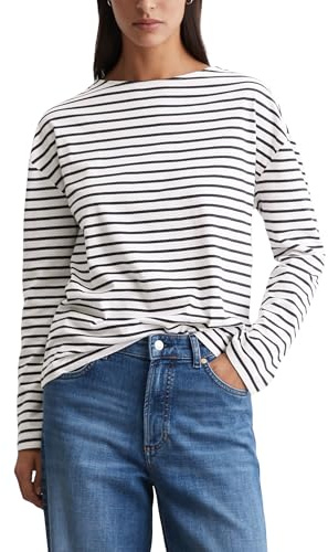Marc OߴPolo Denim Donna Maglietta a maniche lunghe con scollo a barca a righe, Bianco (Offwhite Multi 01), S