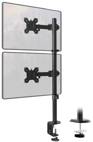 Maclean MC-967 Vertikale Doppelmonitorhalterung für 13-27 Zoll OLED QLED LCD und LED Monitore bis 9kg, Monitorarm Tischhalterung, Schwenkbar, Neigbar, Drehbar VESA 75x75 100x100