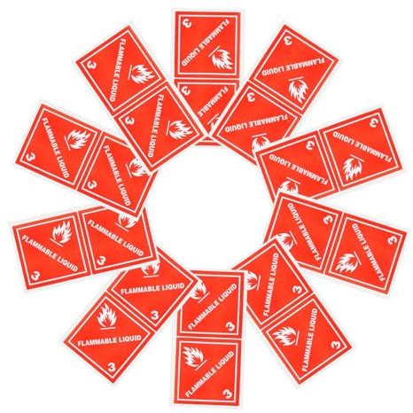 JECOMPRIS 20pcs Flammable Liquid Stickers Adhesive Warning Decals for Air and Sea Transport Square Hazmat Labels for Shipping Hazardous Materials Red