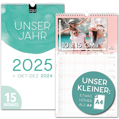 Kleiner Bastelkalender 2025 Fotokalender zum Selbstgestalten 2025 und Okt-Dez 2024 DIY Familienplaner 5 Spalten 19x32,5cm Planer für Familie 2025 Wandplaner Basteln Bildkalender Do It Yourself