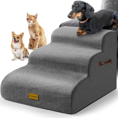 Gimars Extra Breite Robuste Hundetreppe aus 30D Hochdichtem Schaumstoff für Hohe Betten für Kleine und Mittelgroße Hunde rutschfeste Haustiertreppe Licht Abnehmbarer und Waschbarer Bezug für Sofa