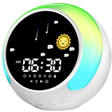 Estación meteorológica digital, Reloj despertador for niños, reloj despertador for niñas, entrenador de sueño con luz de despertador, reproductor de música y reloj Digital, visualización de datos múl